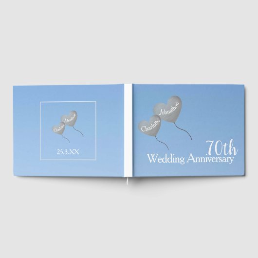 70周年結婚記念日のプラチナハート風船 ゲストブック (全面)