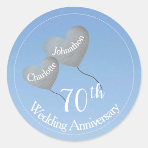 70周年結婚記念日のプラチナハート風船 ラウンドシール