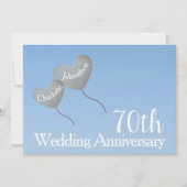 70周年結婚記念日のプラチナハート風船 招待状 (正面)