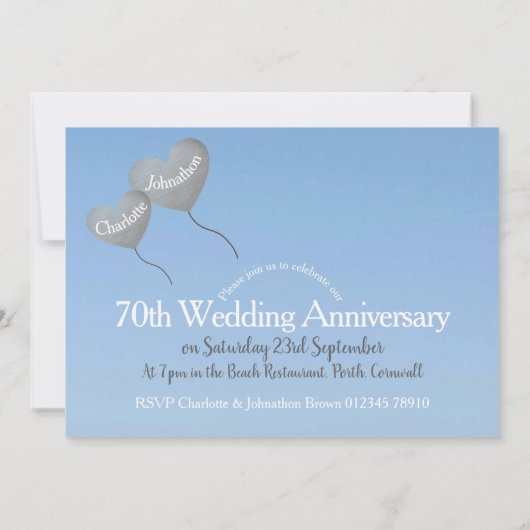 70周年結婚記念日のプラチナハート風船 招待状 (裏面)