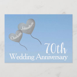 70周年結婚記念日のプラチナハート風船 招待状