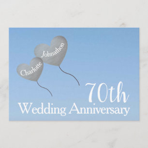 70周年結婚記念日のプラチナハート風船 招待状