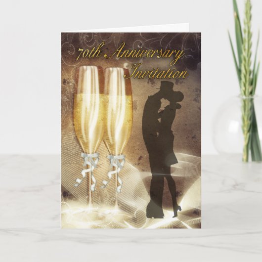 70周年結婚記念日の招待状 - シャンパン 招待状 (正面)