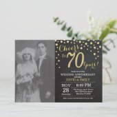 70周年結婚記念日の黒板ブラックとゴールド 招待状 (スタンド正面)