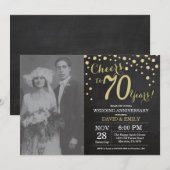 70周年結婚記念日の黒板ブラックとゴールド 招待状 (正面/裏面)