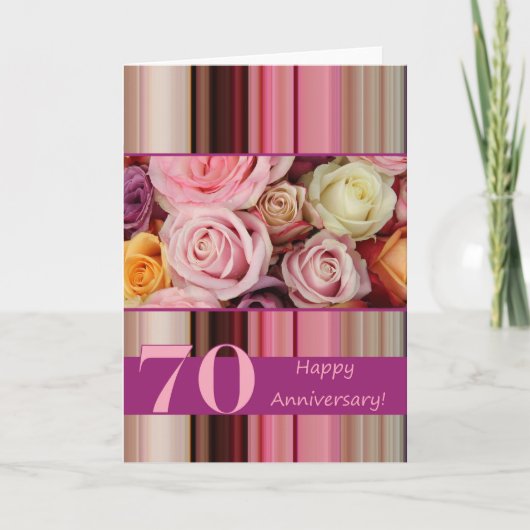 70周年結婚記念日カード - パステルローズのストライプ カード (正面)