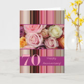 70周年結婚記念日カード - パステルローズのストライプ カード (黄色い花)