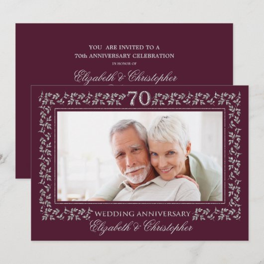70周年結婚記念日パーティーの招待状 招待状 (正面/裏面)