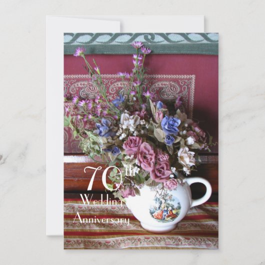 70周年結婚記念日招待状 ヴィンテージ ティーポット 招待状 (正面)