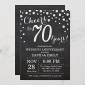 70周年結婚記念日 黒板 ブラック シルバー 招待状 (正面/裏面)