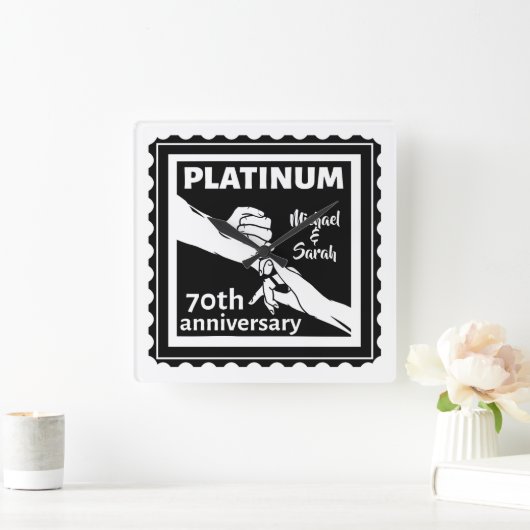 70周年結婚青白金伝統的 スクエア壁時計 (ホーム)