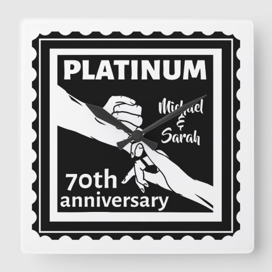 70周年結婚青白金伝統的 スクエア壁時計 (正面)