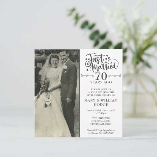 70周年記念たった今結婚しました結婚の写真広場 招待状 (スタンド正面)