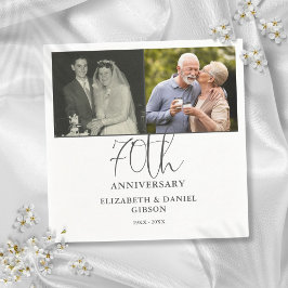 70周年記念の結婚式 Then And Now 2枚の写真 スタンダードカクテルナプキン