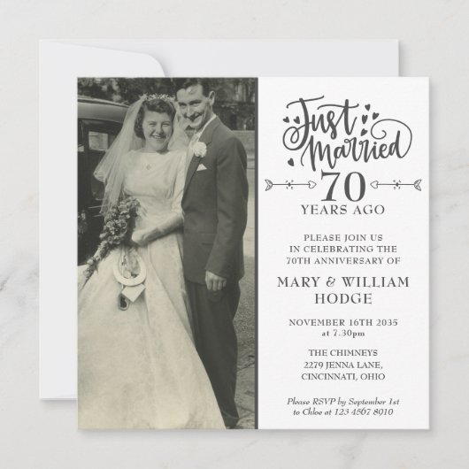 70周年記念の結婚記念写真スクエアデザイン 招待状 (正面)