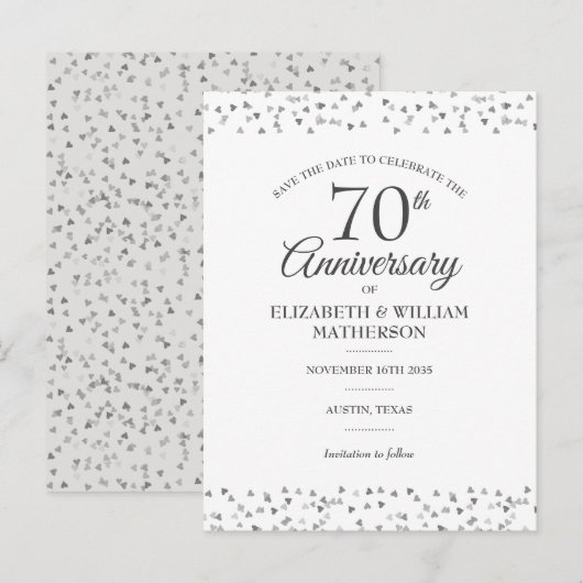70周年記念ハートの紙吹雪 セーブ・ザ・デート 案内ポストカード (正面/裏面)