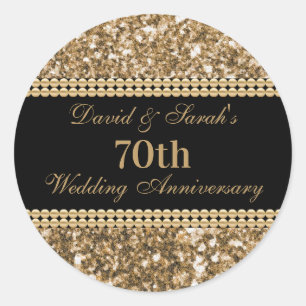 70周年記念結婚お祝い金ゴールドグリッター ラウンドシール