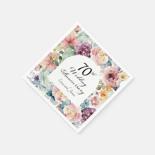70周年記念結婚のスクリプエレガントトフローラ スタンダードカクテルナプキン (角)