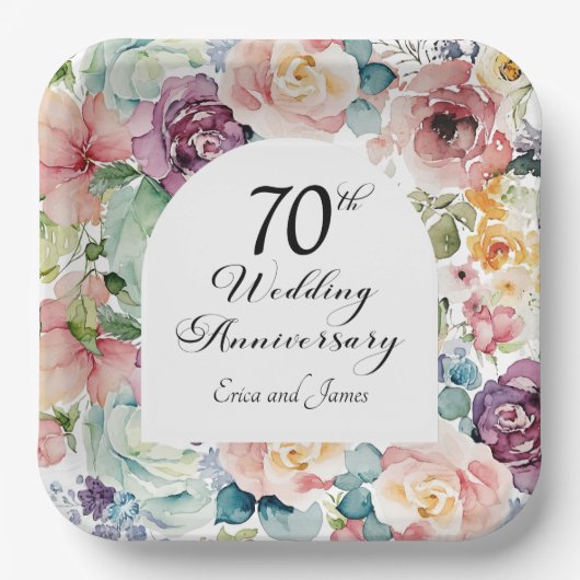 70周年記念結婚のスクリプエレガントトフローラ ペーパープレート (正面)