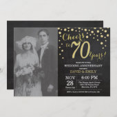 70周年記念結婚の黒板と金ゴールド 招待状 (正面/裏面)