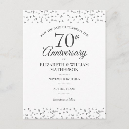 70周年記念結婚愛のハートが日付を保存 ポストカード (正面)