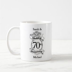 70周年記念結婚花モノクロ コーヒーマグカップ