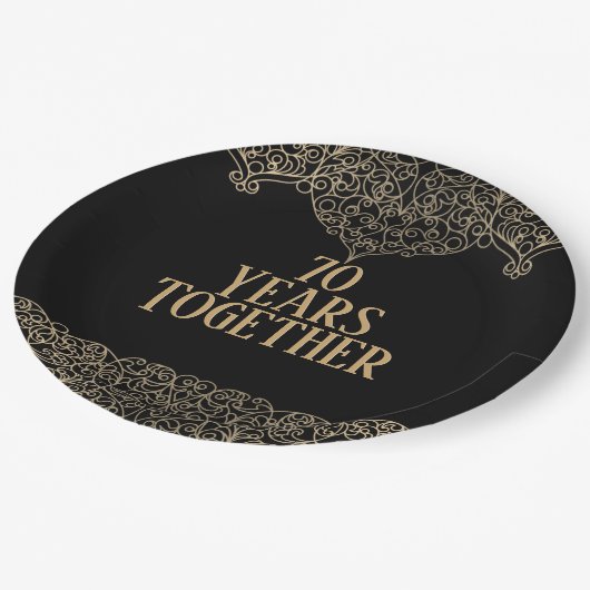 70周年記念金ゴールドレースオンブラック紙プレート ペーパープレート (アングル)