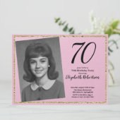 70回目のカスタムフォト ピンクとゴールド 招待状 (スタンド正面)