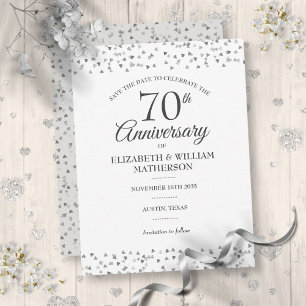 70回目の結婚記念日のハートの「Save the Date」 ポストカード