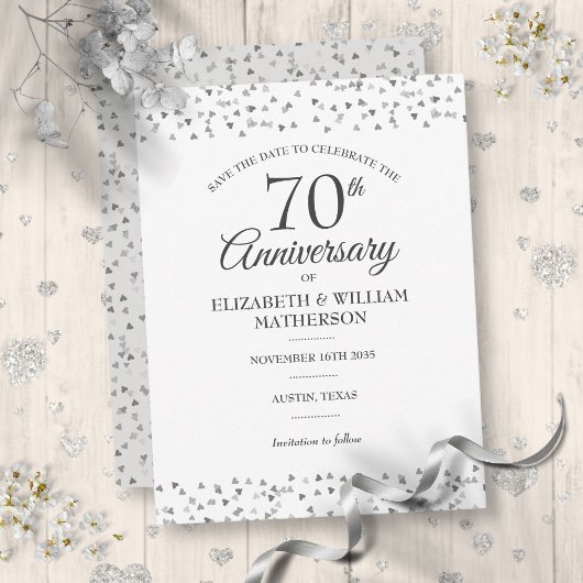 70回目の結婚記念日のハートの「Save the Date」 ポストカード