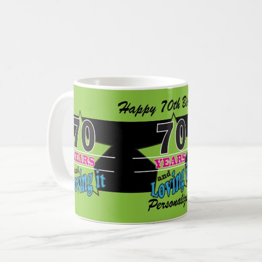 70年と愛!70誕生日 コーヒーマグカップ (正面左)