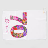 70年の誕生日パーティーの花ピンクのゴルフタオル ゴルフタオル (横)