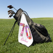 70年の誕生日パーティーの花ピンクのゴルフタオル ゴルフタオル (グリーン)