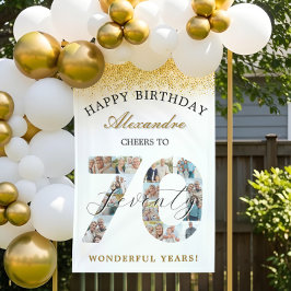 70年の軌跡を祝うフォトコラージュ 横断幕