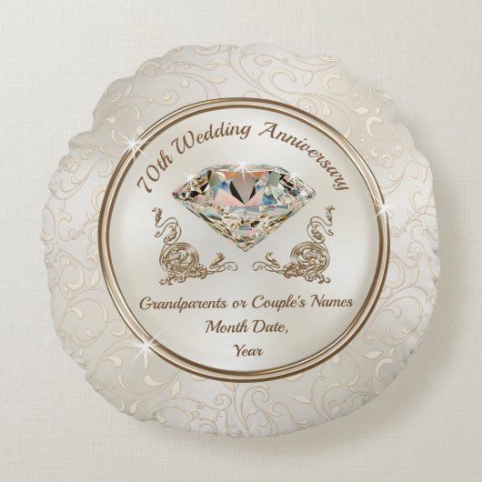 70年パーソナライズされた記念ゴージャス ラウンドクッション (正面)