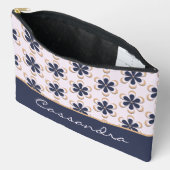 70年代かわいいレトロフラワーパワー海軍かろうじてピンク アクセサリーポーチ (見開き)