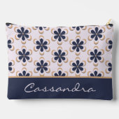 70年代かわいいレトロフラワーパワー海軍かろうじてピンク アクセサリーポーチ (裏面)