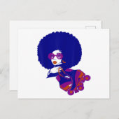 70年代のアフロ女性ローラースケートの男女 案内ポストカード (正面/裏面)