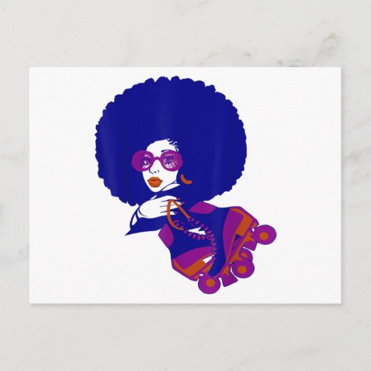 70年代のアフロ女性ローラースケートの男女 案内ポストカード (正面)