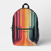 70年代のインスパイアレトロストライプ名前をカスタムする プリントバックパック (正面)