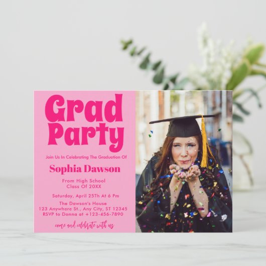 70年代のインスパイアレトロ卒業パーティー写真 招待状 (スタンド正面)