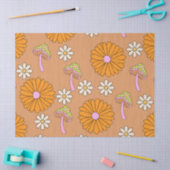 70年代のオレンジのデイジーとキノコに戻る 薄葉紙 (クラフト)