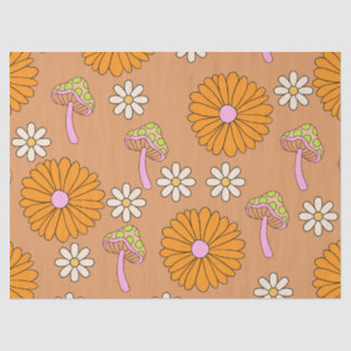 70年代のオレンジのデイジーとキノコに戻る 薄葉紙