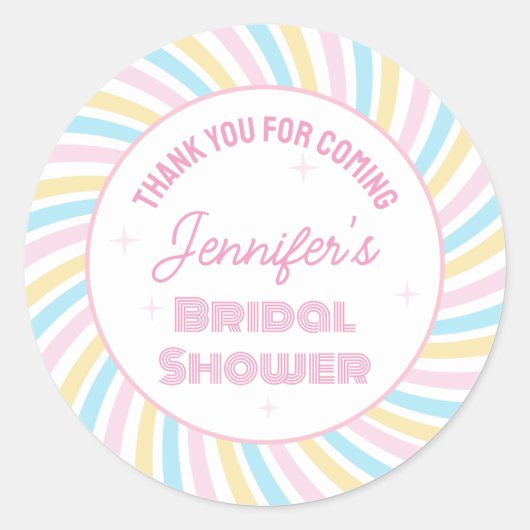 70年代のグルービーなピンクのブライズシャワー 来てくれてありがとう ラウンドシール (正面)