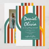 70年代のグ루ーヴィーな要素が写真の結婚式とコラボ 招待状 (正面/裏面)