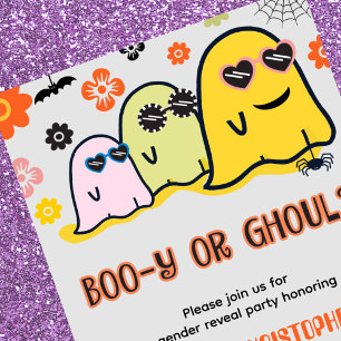 70年代のゴーストハロウィン・ジェンダーリビール Booy or Ghoul 招待状