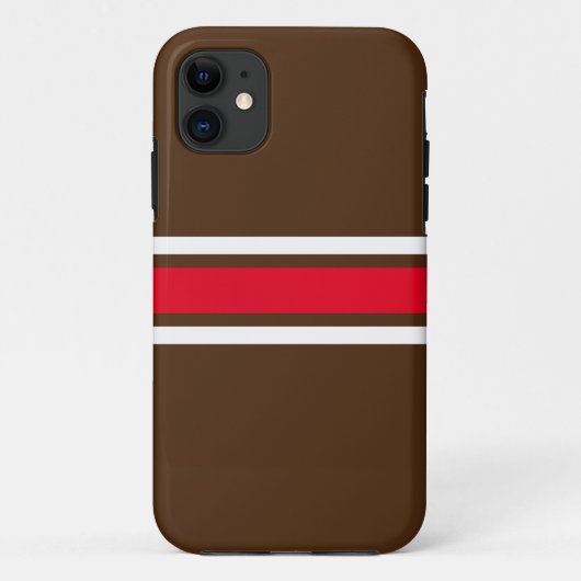 70年代のスポーティな白い赤いレーシングストライプスのブラウンはっきりした Case-Mate iPhoneケース (裏面)