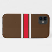 70年代のスポーティな白い赤いレーシングストライプスのブラウンはっきりした Case-Mate iPhoneケース (裏面(横))