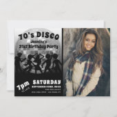 70年代のディスコ誕生日写真 |シルバーグリッターボール 招待状 (正面)