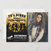 70年代のディスコ誕生日写真 |金ゴールドグリッターボール 招待状 (正面)